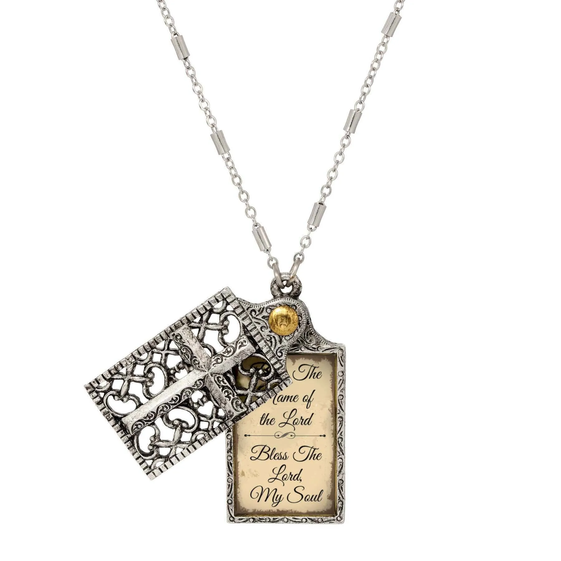 Symbols Of Faith Cross and "Bless" Slide Locket Necklace 28" 1928 Jewelry