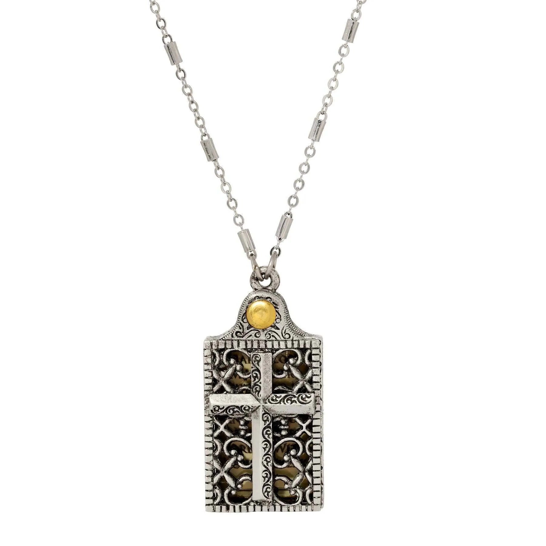 Symbols Of Faith Cross and "Hear O Lord" Slide Locket Necklace 28" 1928 Jewelry