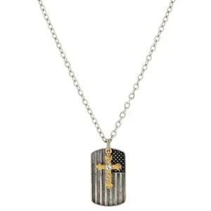 Symbols Of Faith Cross Charm & American Flag Dog Tag Pendant Necklace 24"L 1928 Jewelry