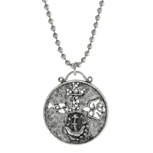 Symbols Of Faith Cross Dove Fish And Anchor Round Medallion Pendant Necklace 22" 1928 Jewelry