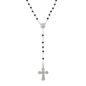 Symbols Of Faith Crucifix & Mother Mary Jet Black Glass Rosary Prayer Beads 1928 Jewelry