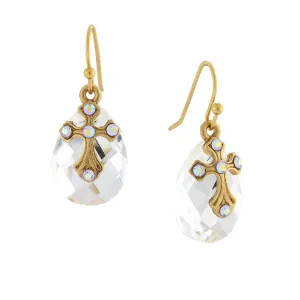 Symbols of Faith Crystal Ab Briolette Cross Drop Earrings 1928 Jewelry