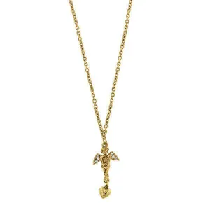 Symbols Of Faith Crystal Angel Heart Pendant Necklace 16"   3" Extender 1928 Jewelry