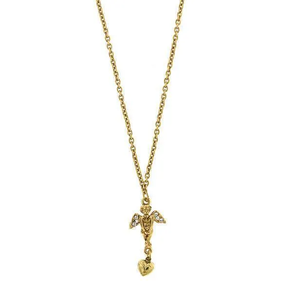 Symbols Of Faith Crystal Angel Heart Pendant Necklace 16"   3" Extender 1928 Jewelry