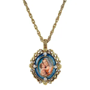 Symbols Of Faith Crystal Blue Enamel Mary And Child Pendant Necklace 24" 1928 Jewelry
