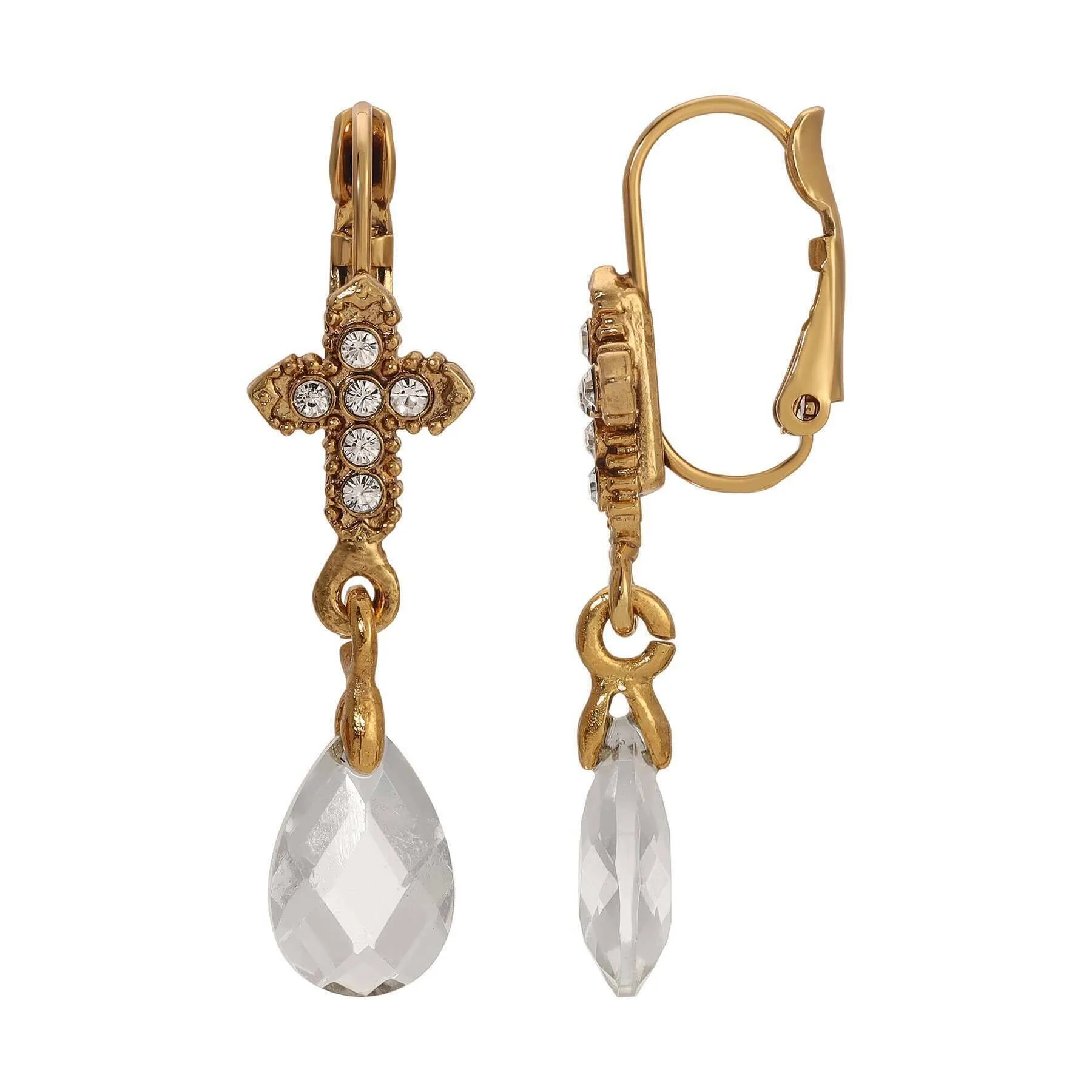 Symbols Of Faith Crystal Cross Briolette Stone Elegance Drop Earrings 1928 Jewelry