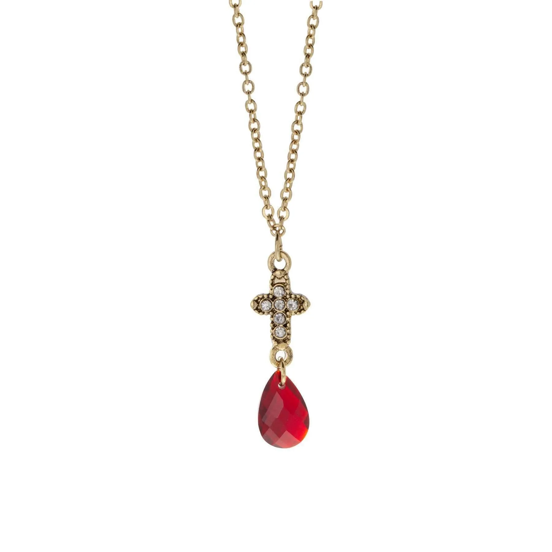 Symbols Of Faith Crystal Cross Briolette Stone Elegance Pendant Necklace 16" 1928 Jewelry
