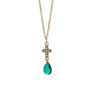 Symbols Of Faith Crystal Cross Briolette Stone Elegance Pendant Necklace 16" 1928 Jewelry