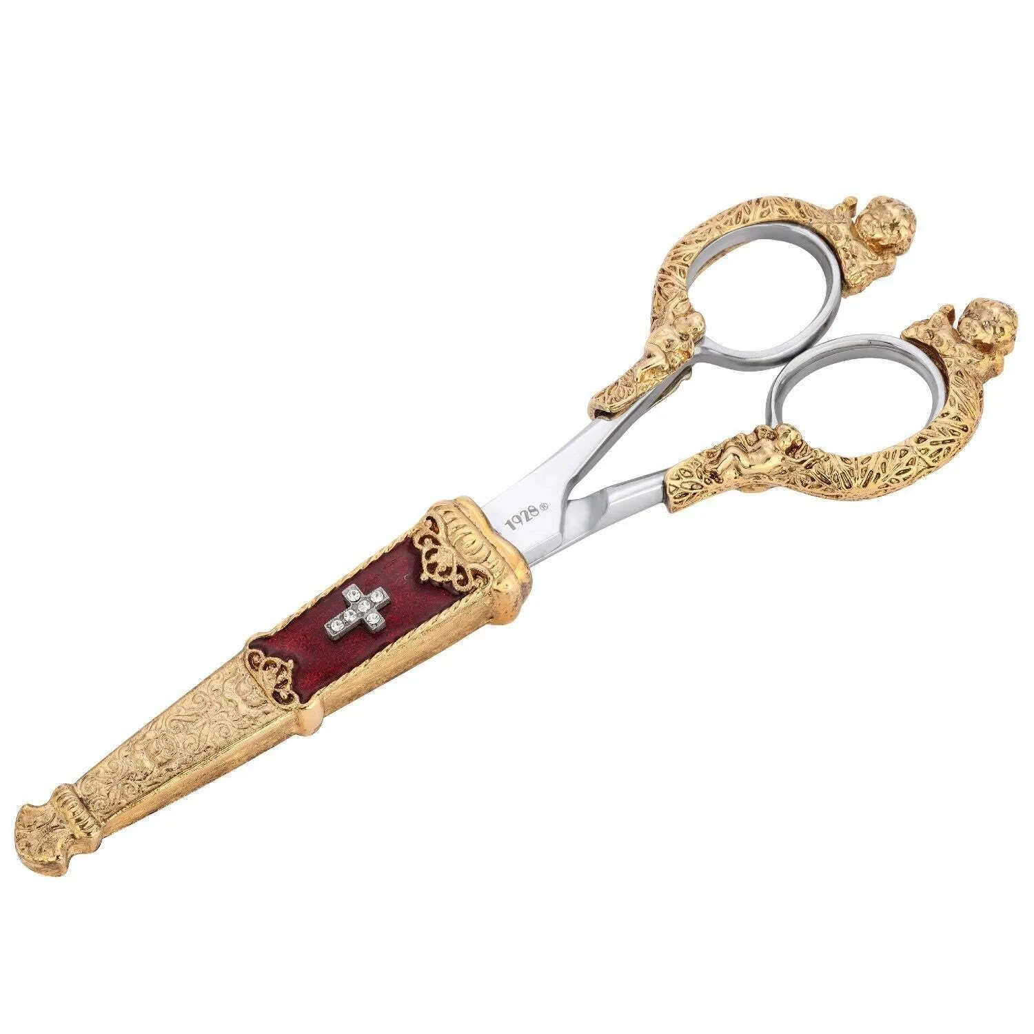Symbols Of Faith Crystal Cross Enamel Scissor Holder With Scissors 1928 Jewelry