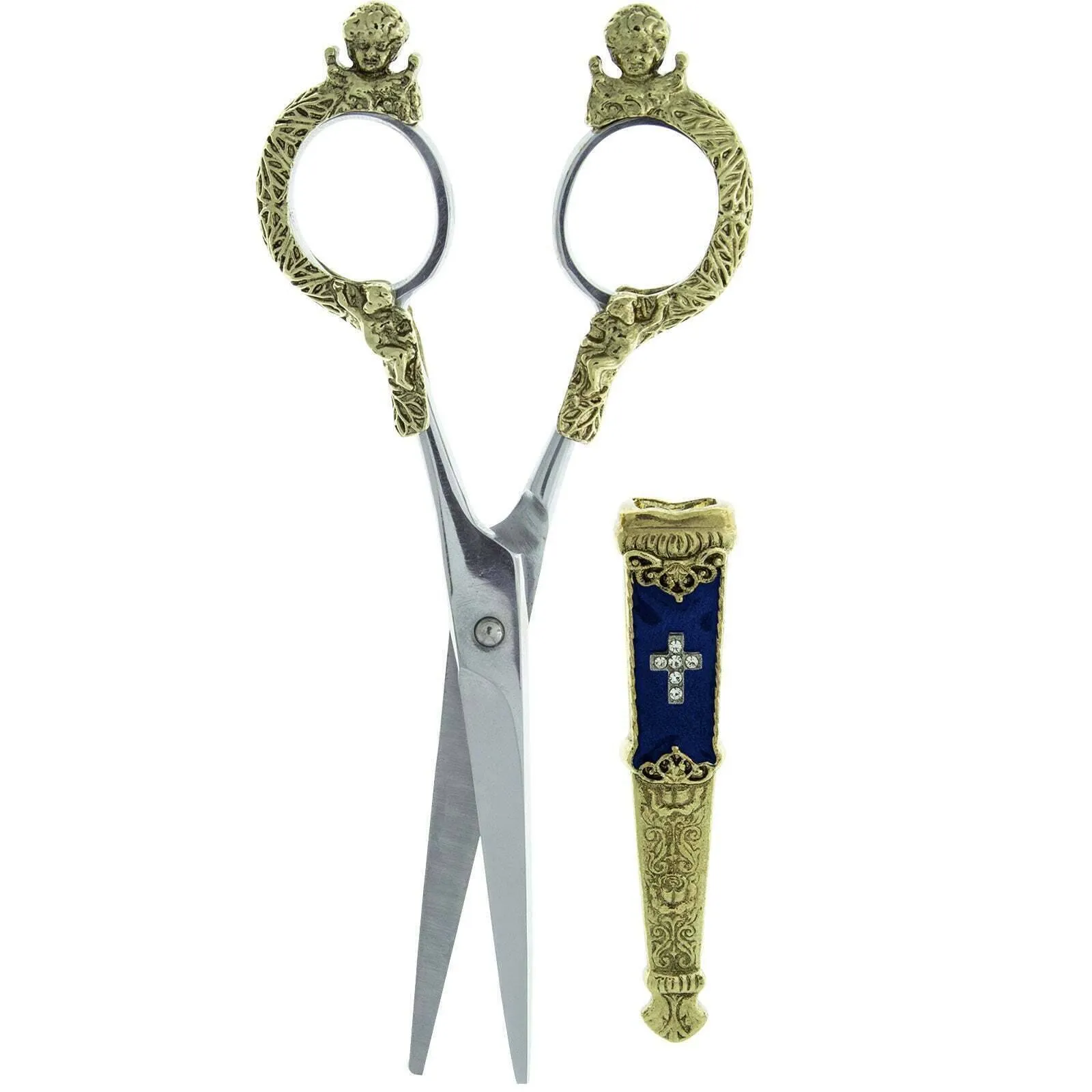 Symbols Of Faith Crystal Cross Enamel Scissor Holder With Scissors 1928 Jewelry