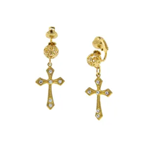 Symbols Of Faith Crystal Cross Filigree Puff Ball Clip On Earrings 1928 Jewelry