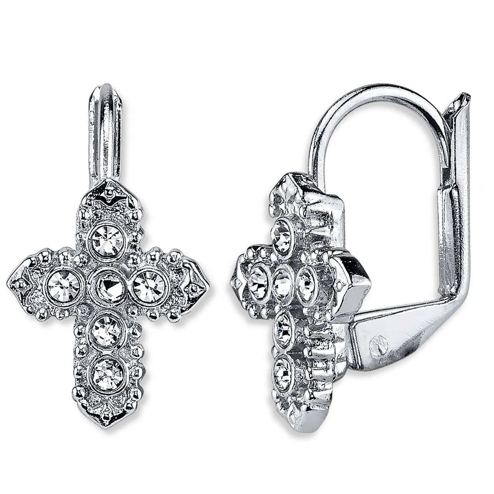 Symbols Of Faith Crystal Cross Lever Back Earrings 1928 Jewelry