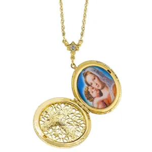 Symbols Of Faith Crystal Cross Mary And Child Locket Necklace 30" 1928 Jewelry