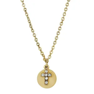 Symbols of Faith Crystal Cross Round Disc Pendant Necklace 16"   3" Extender 1928 Jewelry