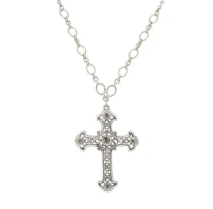 Symbols Of Faith Crystal Large Cross Pendant Necklace 28" Adjustable 1928 Jewelry