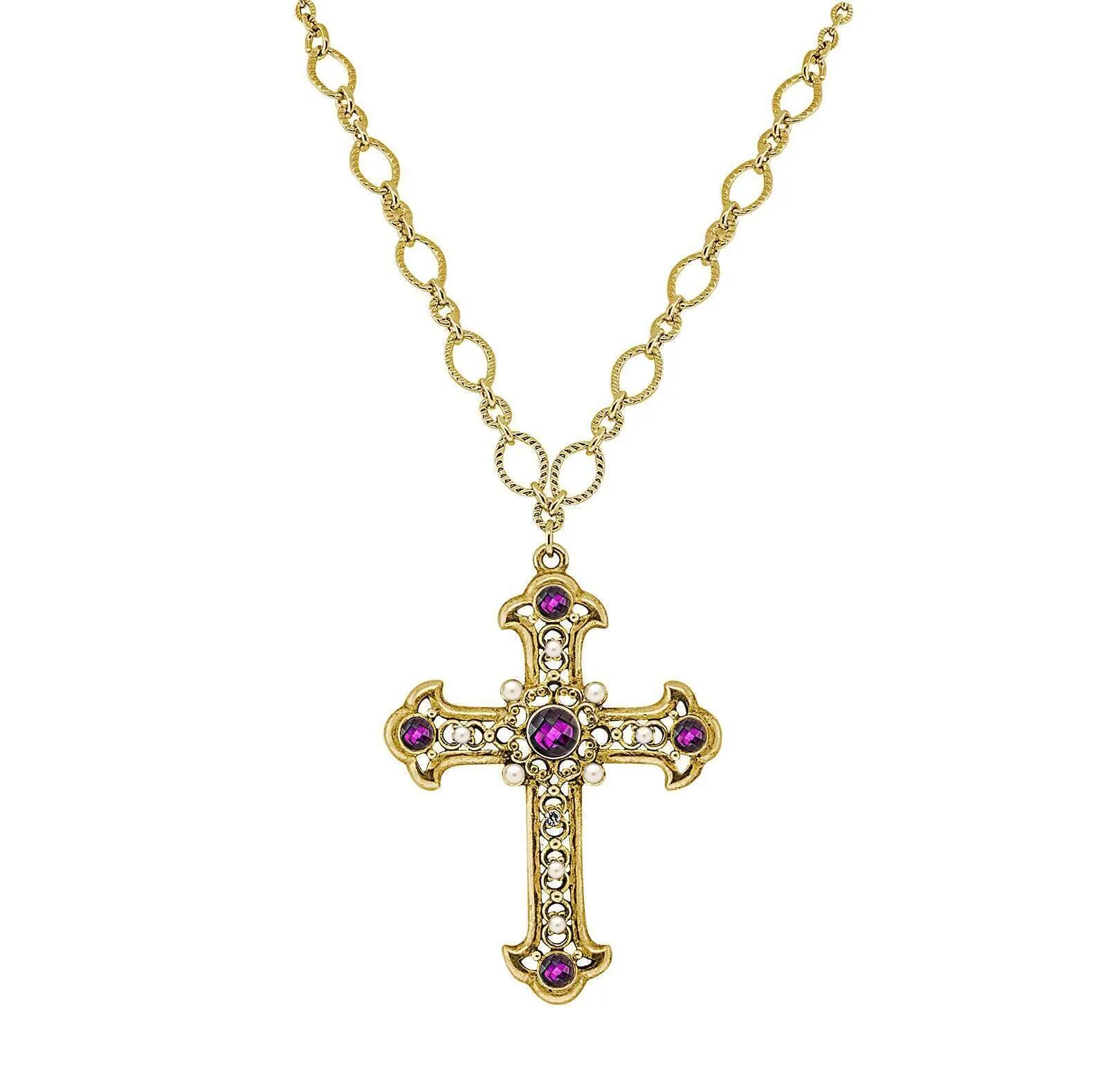 Symbols Of Faith Crystal Large Cross Pendant Necklace 28" Adjustable 1928 Jewelry