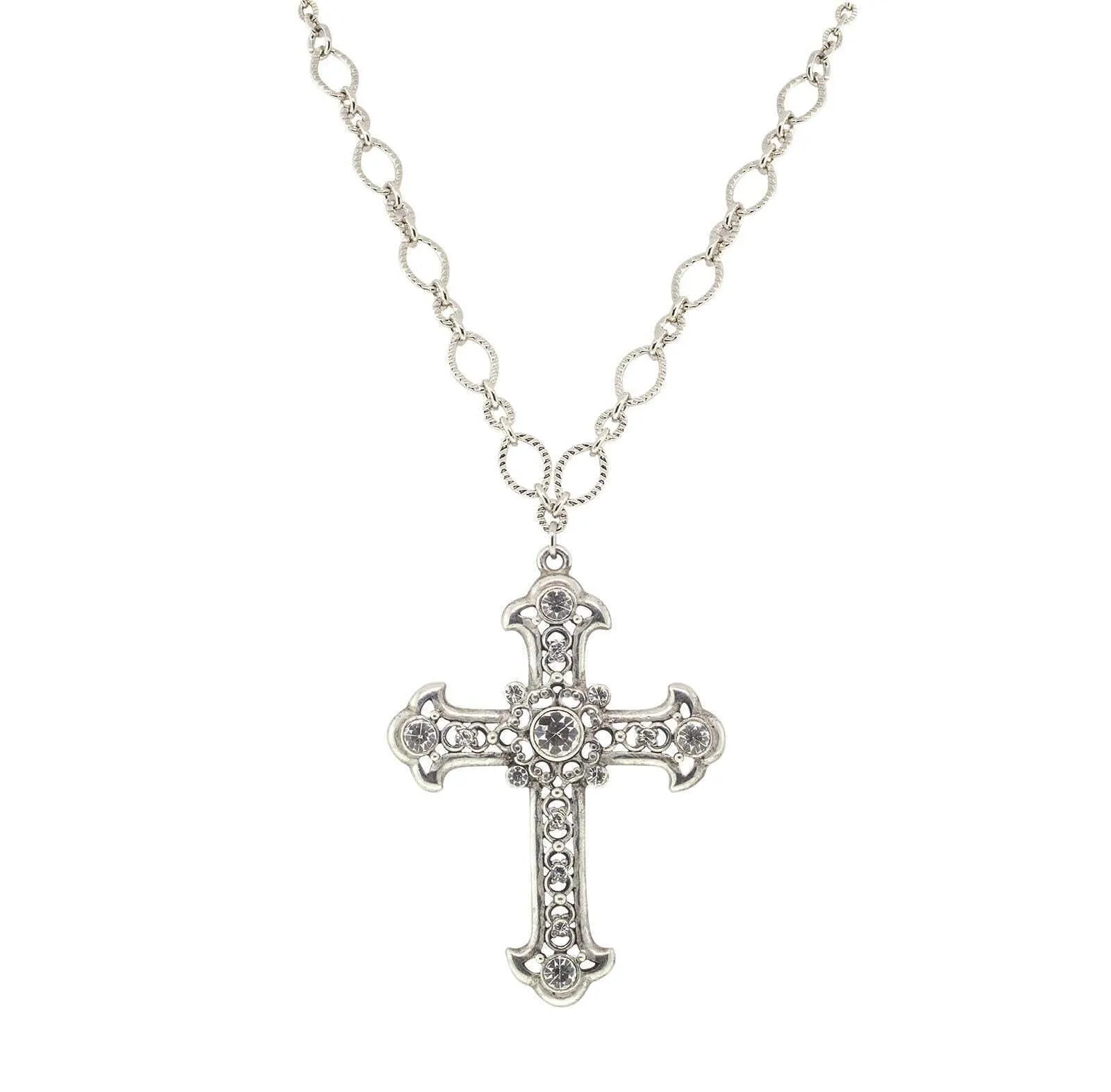 Symbols Of Faith Crystal Large Cross Pendant Necklace 28" Adjustable 1928 Jewelry