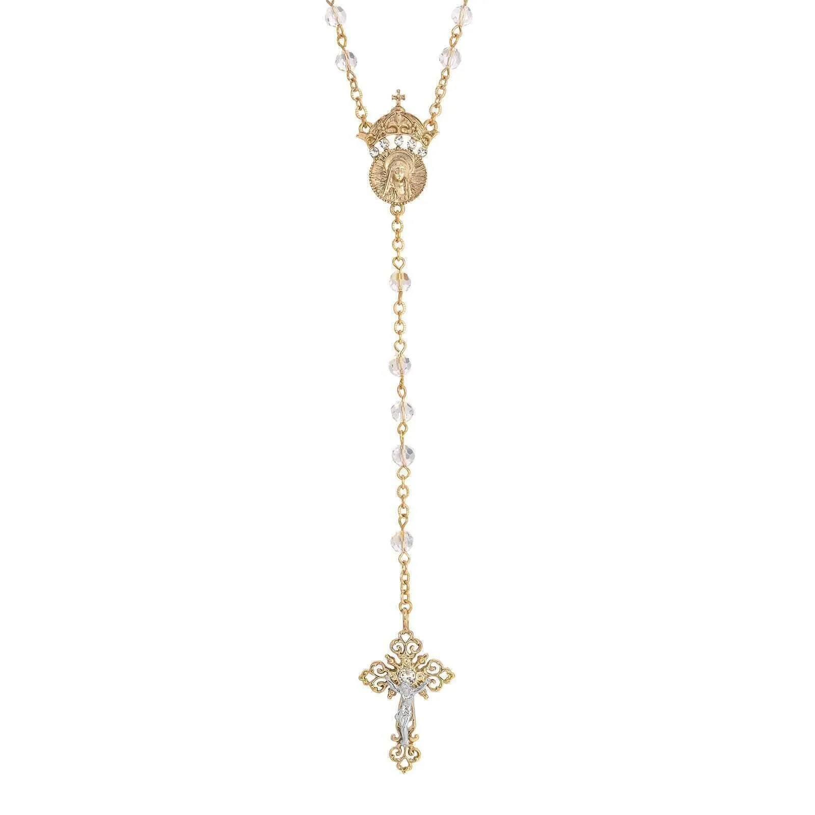 Symbols Of Faith Crystal Two Rings And Crucifix Medallion Wedding Rosary 20 1928 Jewelry