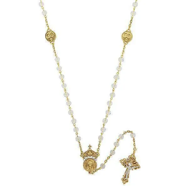 Symbols Of Faith Crystal Two Rings And Crucifix Medallion Wedding Rosary 20 1928 Jewelry