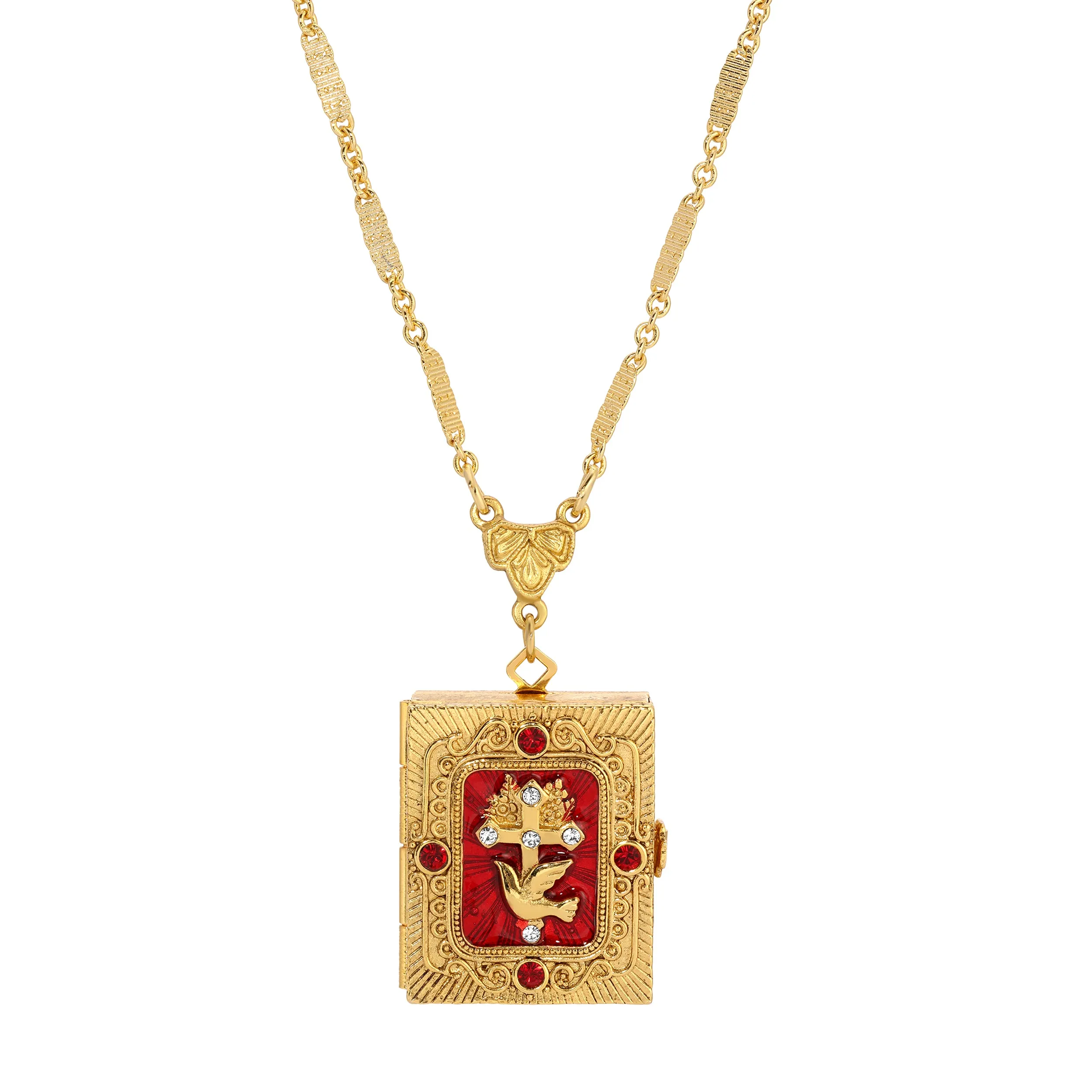 Symbols of Faith Divine Grace Photo Locket Necklace 28" 1928 Jewelry