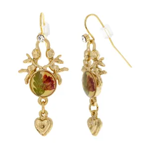 Symbols Of Faith Double Angels Red Rose Decal Heart Drop Earrings 1928 Jewelry