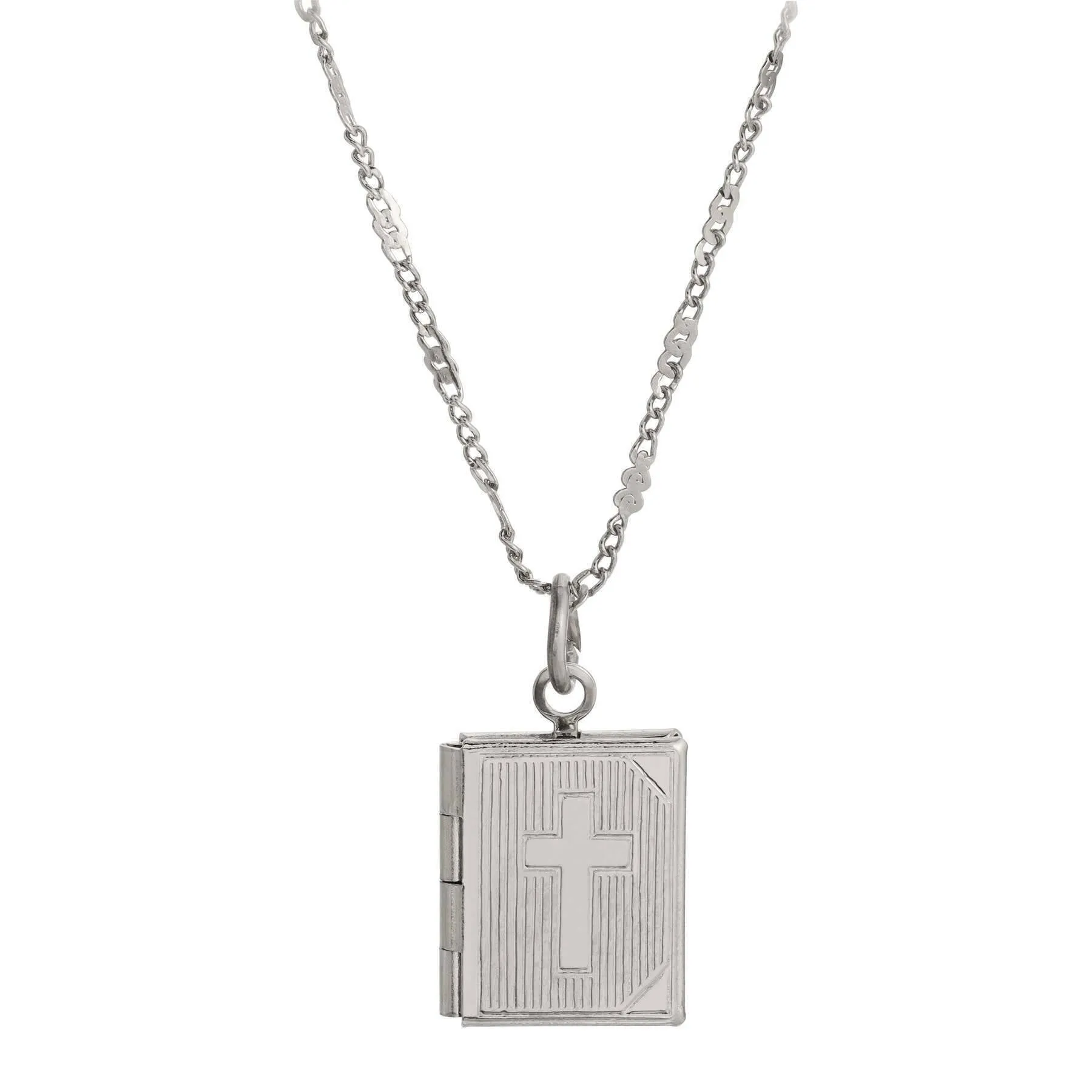 Symbols Of Faith Double Photo Locket Bible With Cross Pendant Necklace 15" 1928 Jewelry