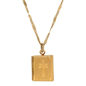 Symbols Of Faith Double Photo Locket Bible With Cross Pendant Necklace 15" 1928 Jewelry