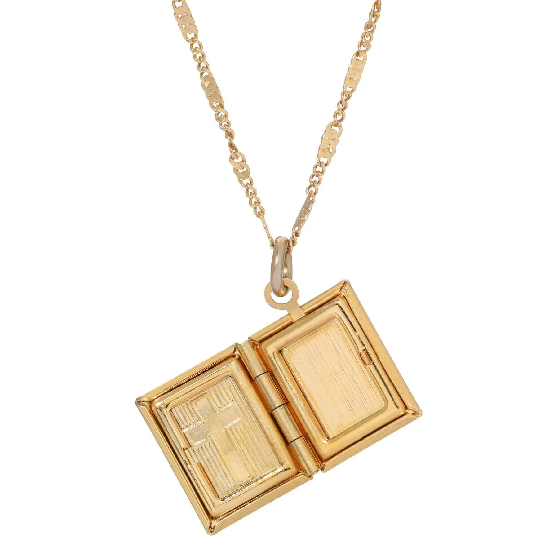 Symbols Of Faith Double Photo Locket Bible With Cross Pendant Necklace 15" 1928 Jewelry