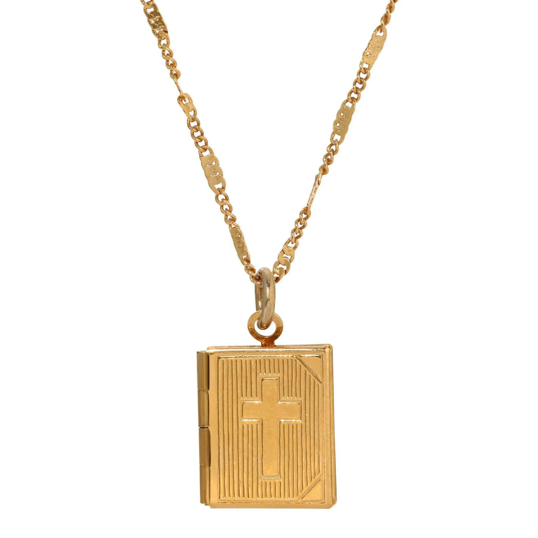 Symbols Of Faith Double Photo Locket Bible With Cross Pendant Necklace 15" 1928 Jewelry