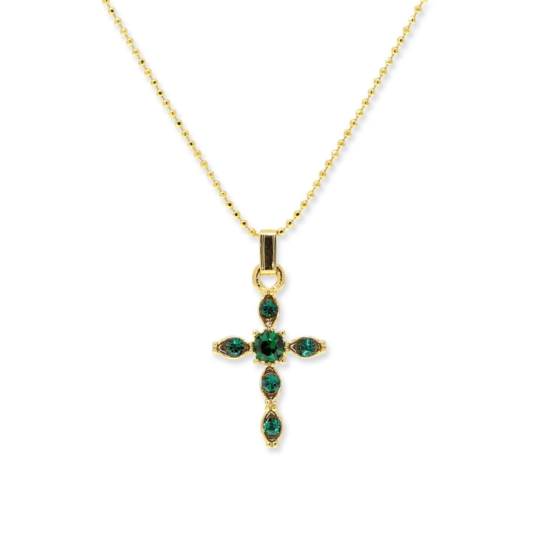 Symbols Of Faith Emerald Green Crystal Cross Pendant Necklace 16"   3" Extension 1928 Jewelry