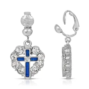 Symbols Of Faith Enamel Cross Crystal Heart Clip On Earrings 1928 Jewelry