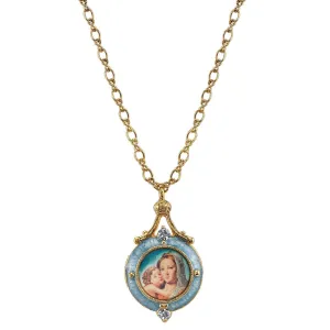 Symbols Of Faith Enamel Mary And Child Locket Necklace 18" 1928 Jewelry