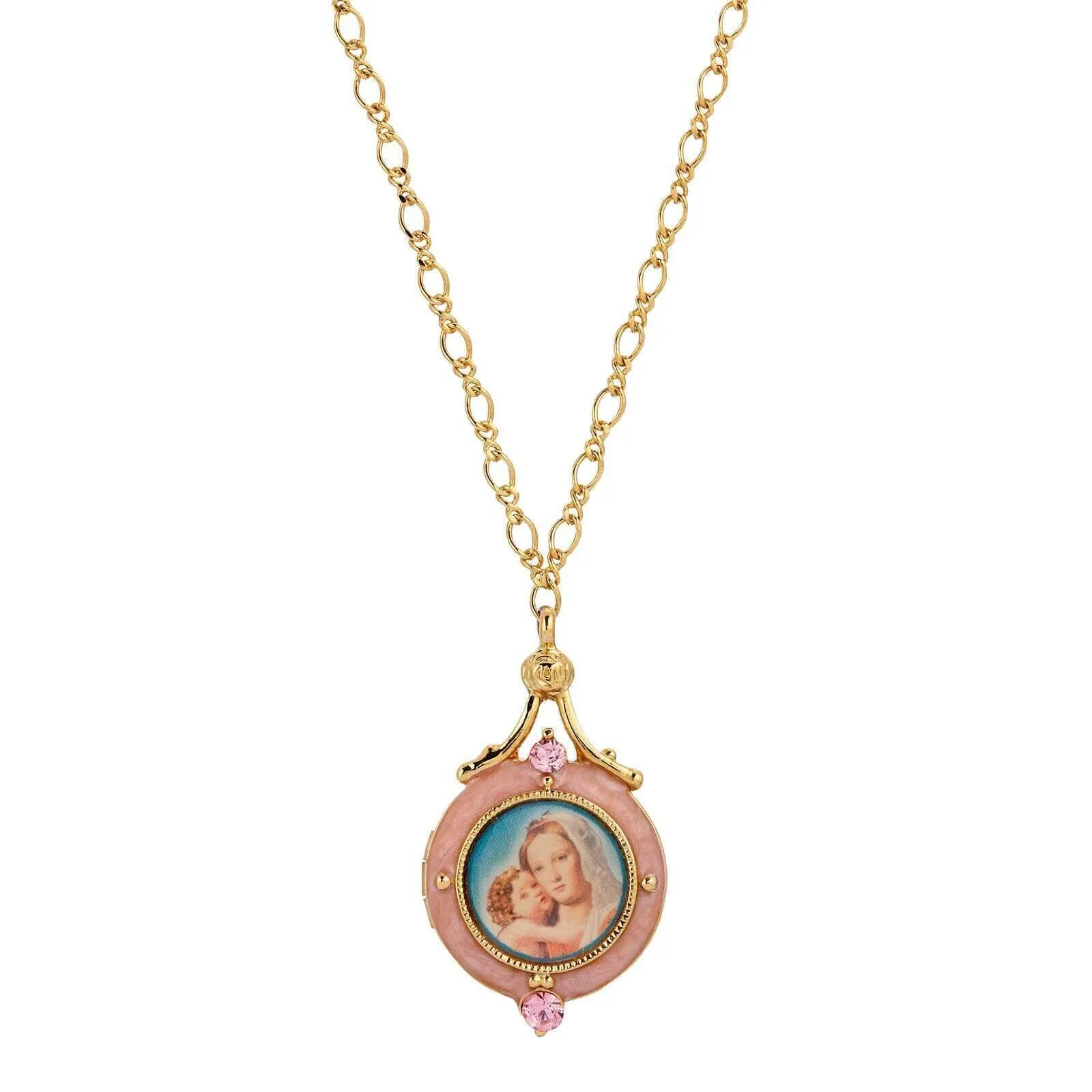 Symbols Of Faith Enamel Mary And Child Locket Necklace 18" 1928 Jewelry