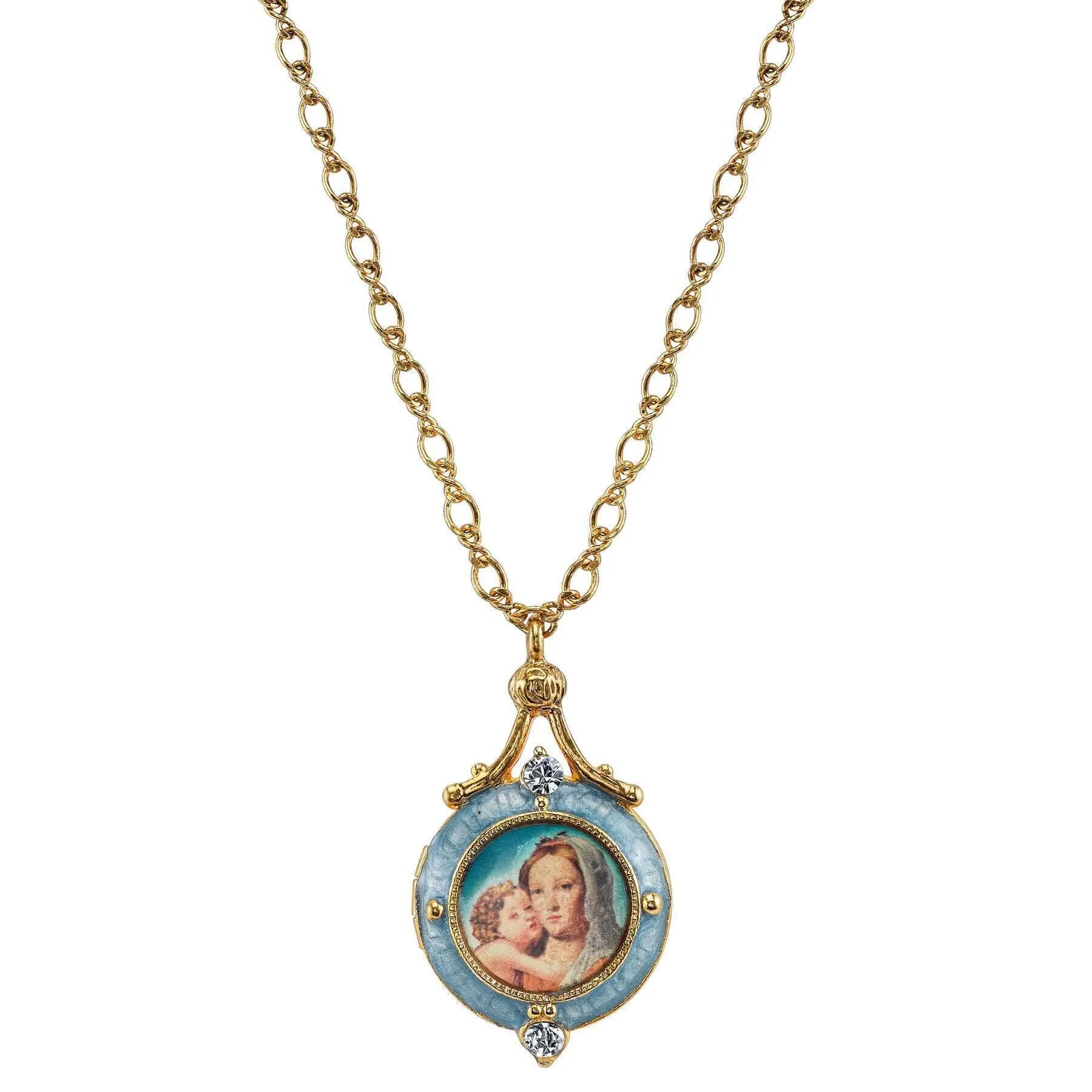 Symbols Of Faith Enamel Mary And Child Locket Necklace 18" 1928 Jewelry