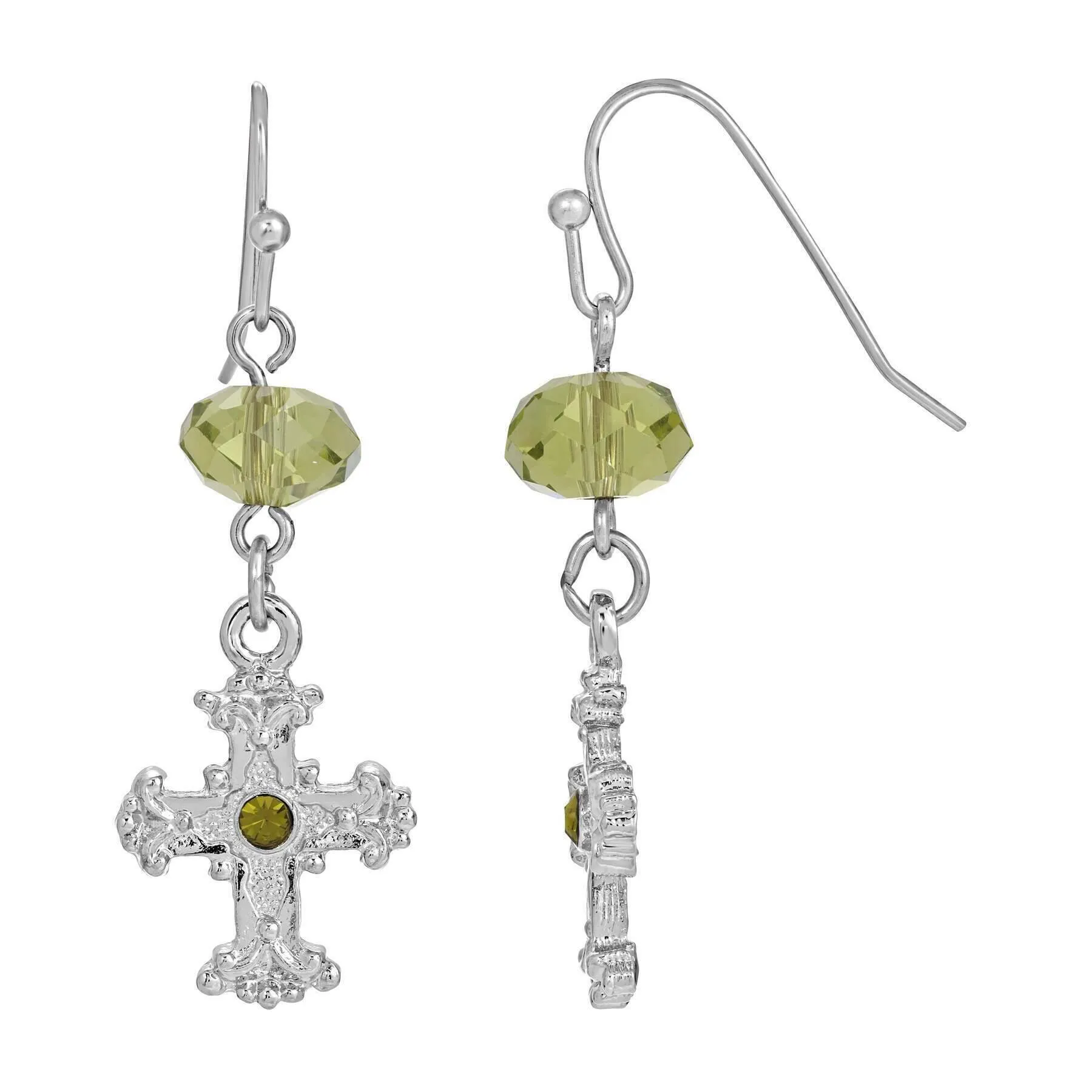 Symbols of Faith Faceted Crystal Drop Flower Budded Dangling Earrings 1928 Jewelry