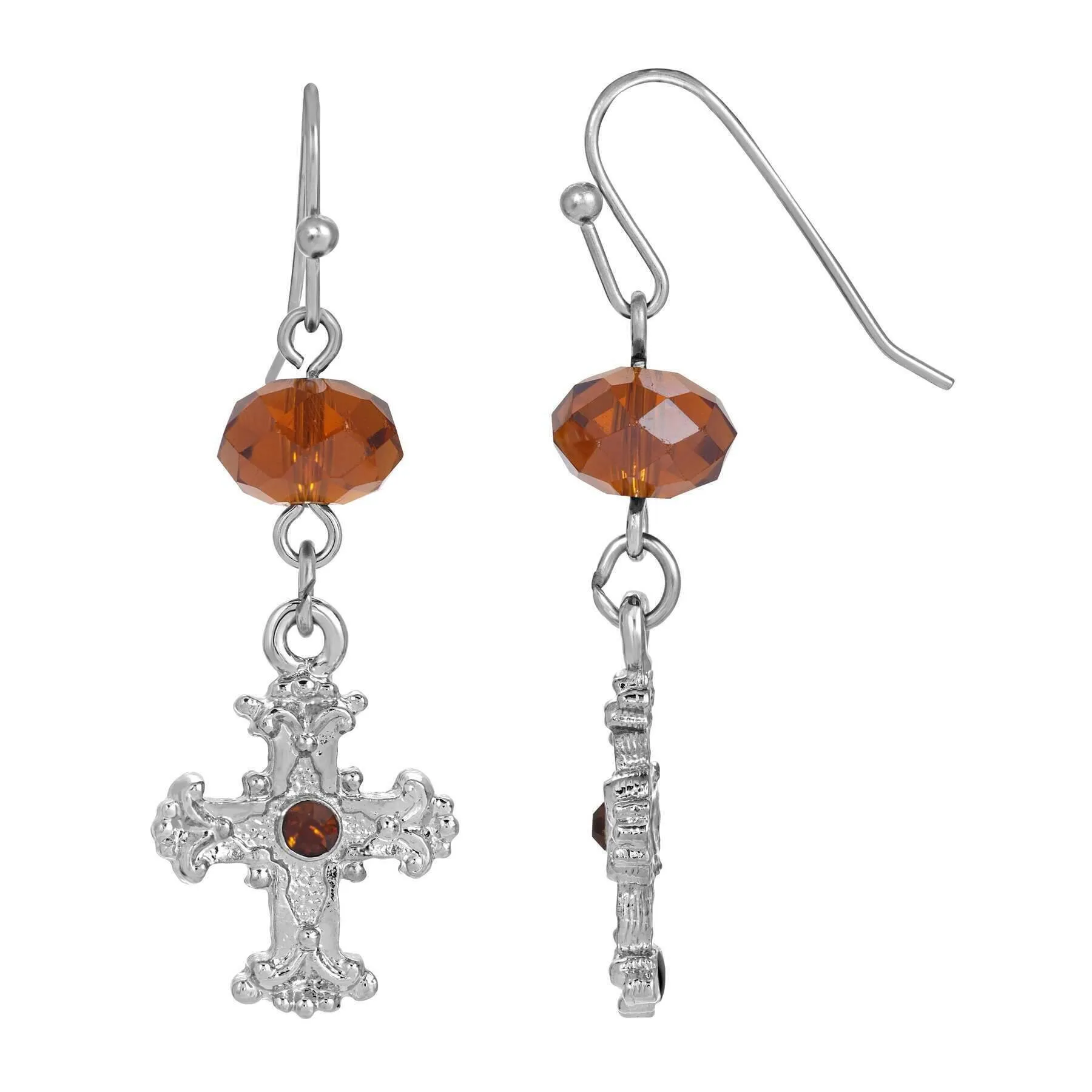Symbols of Faith Faceted Crystal Drop Flower Budded Dangling Earrings 1928 Jewelry