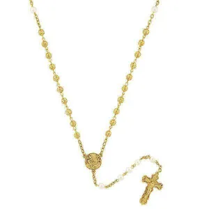 Symbols Of Faith Faux Pearl Filigree Beaded Rosary 1928 Jewelry