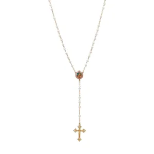 Symbols Of Faith Faux Pearl Pink Mary & Child Decal Crucifix Rosary 30" 1928 Jewelry