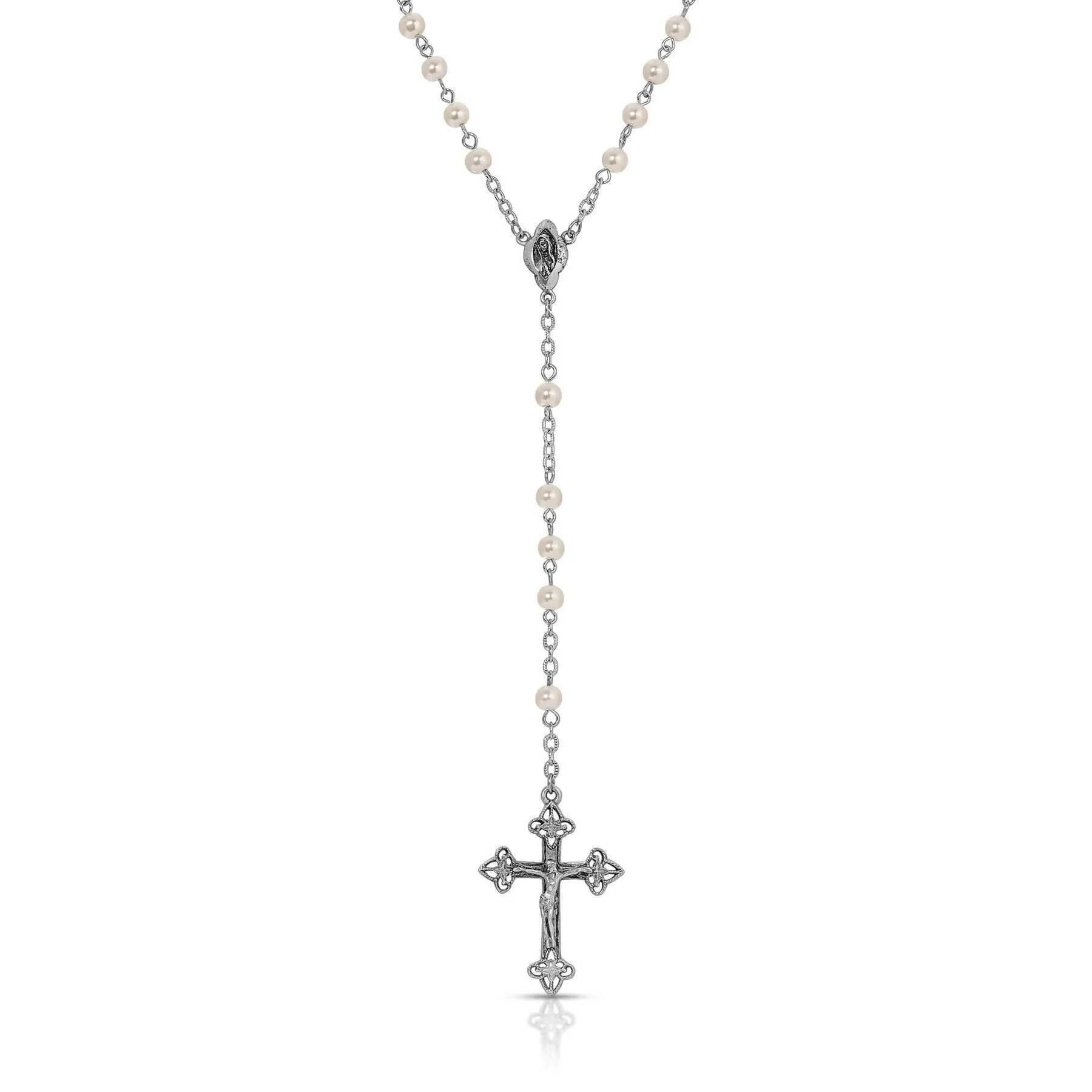 Symbols Of Faith Faux Pearl Rosary With Multicolor Floral Stone Rosary Box 1928 Jewelry