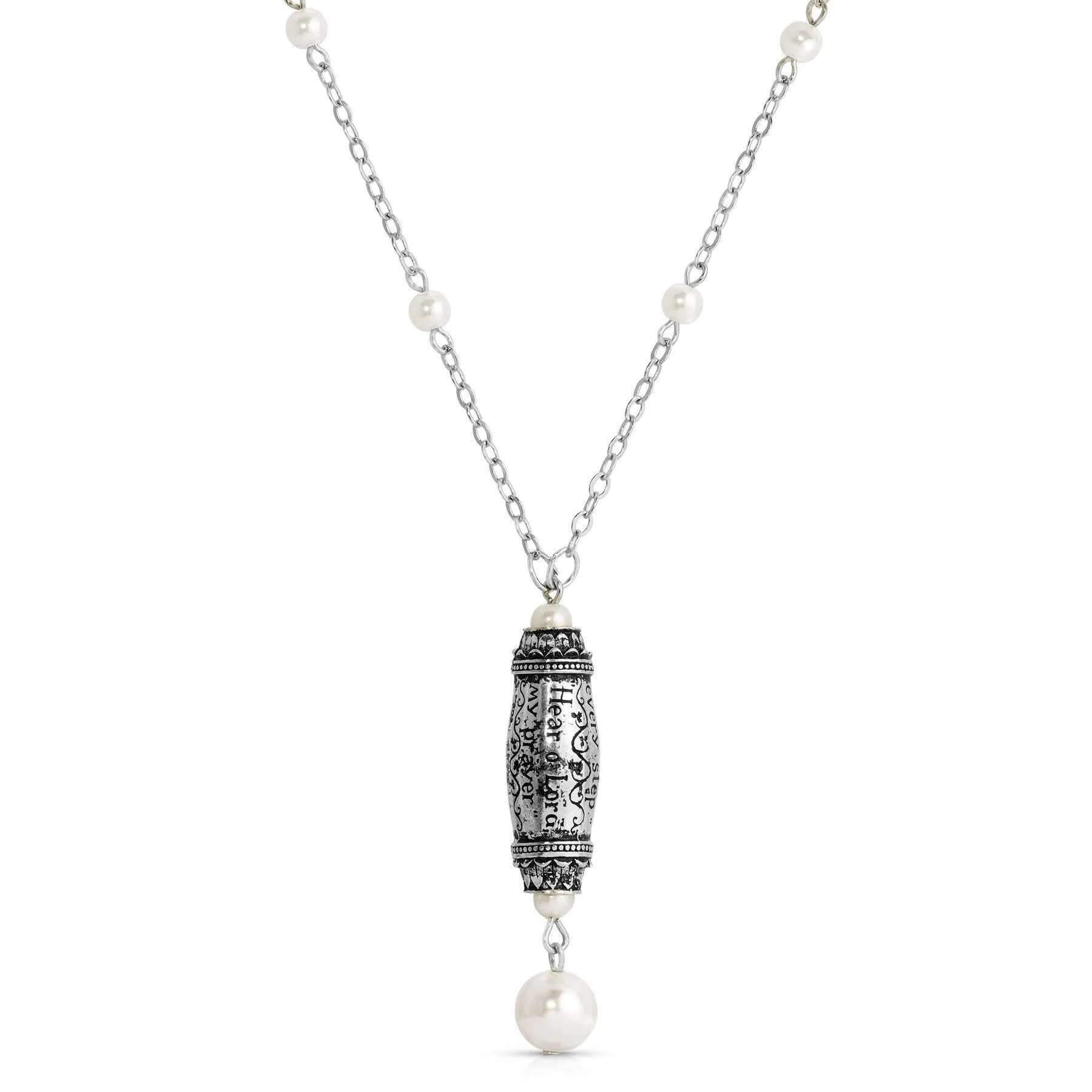 Symbols Of Faith Faux Pearl Scroll Scripture Pendant Necklace 28" 1928 Jewelry