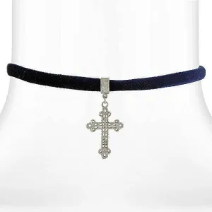 Symbols Of Faith Filigree Cross Pendant Necklace On Black Velvet Ribbon 12"   5" Extender 1928 Jewelry