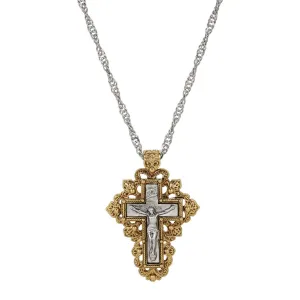 Symbols Of Faith Fleur De Lis Cross & Crucifix Pendant Necklace 24" 1928 Jewelry