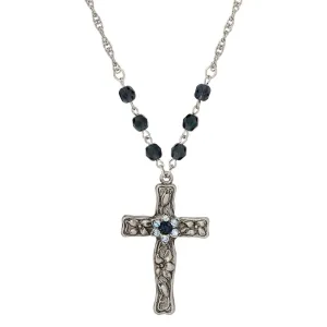 Symbols Of Faith Floral Blue Crystal Cross Pendant Necklace 28"L 1928 Jewelry