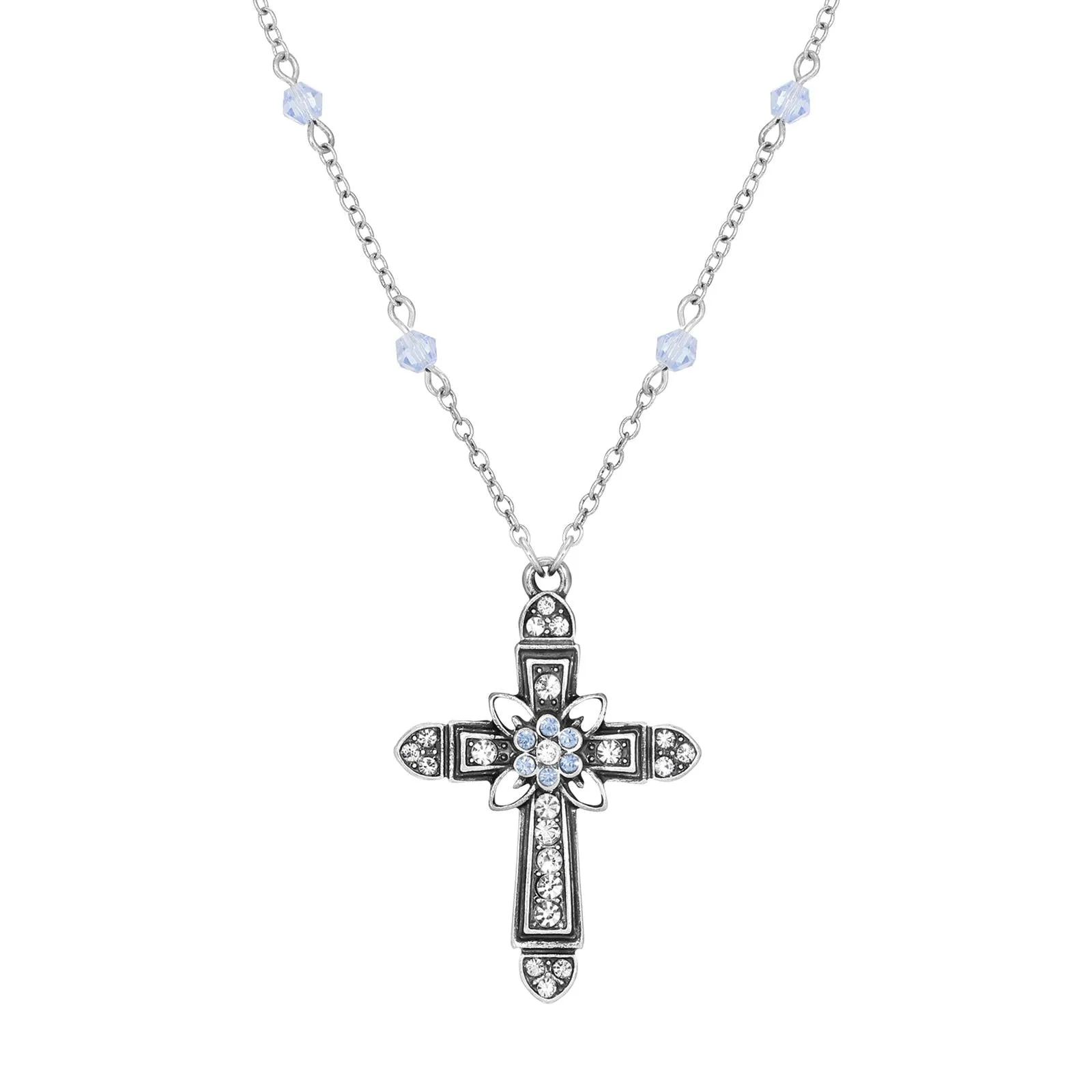 Symbols Of Faith Floral Cross Crystal Pendant Necklace 16"   3" Extension 1928 Jewelry