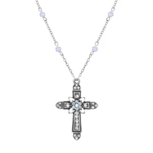 Symbols Of Faith Floral Cross Crystal Pendant Necklace 16"   3" Extension 1928 Jewelry