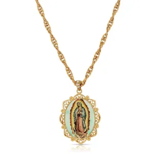 Symbols Of Faith Floral Filigree Lady Of Guadalupe Pendant Necklace 28" 1928 Jewelry