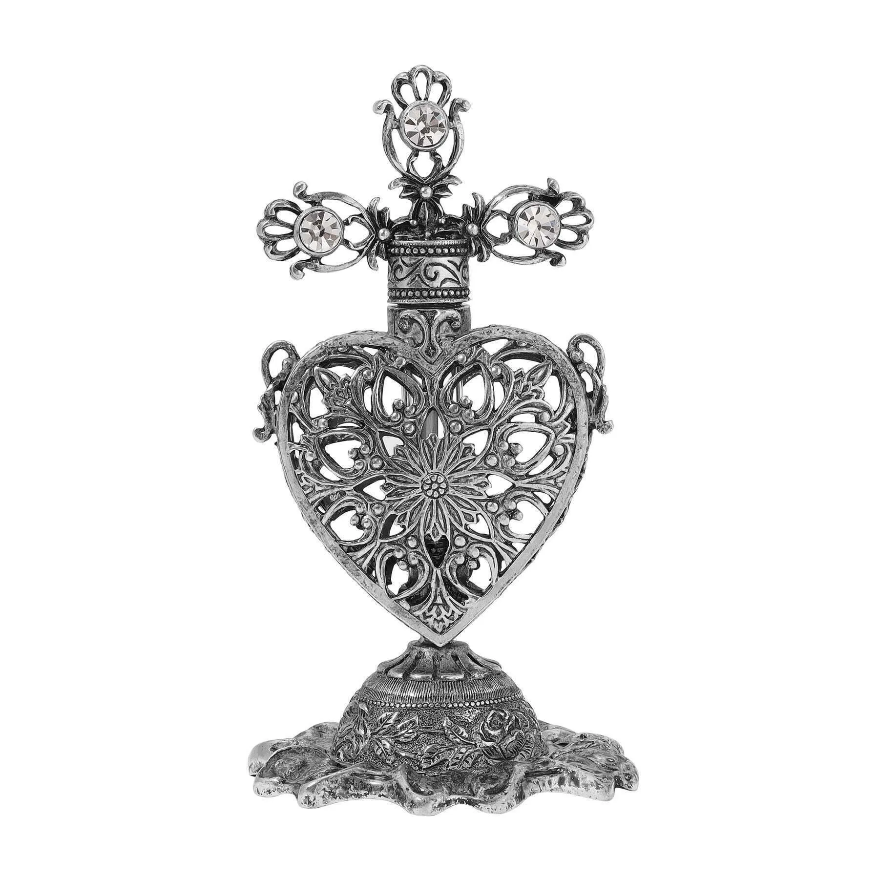 Symbols Of Faith Floral Heart Crystal Cross Perfume Bottle & Stand 1928 Jewelry