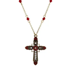 Symbols Of Faith Flower & Cross Crystal Pendant Necklace 16"   3" Extension 1928 Jewelry