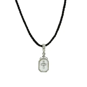 Symbols Of Faith Frosted Glass Crystal Cross Pendant Black Twist Rayon Cord Necklace 15"   3" Extender 1928 Jewelry