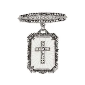 Symbols Of Faith Frosted Stone Crystal Cross Drop Bar Pin 1928 Jewelry